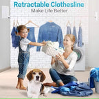 Retractable Clothesline Laundry Line Outdoor Indoor Cord Portable Travel Wall Mounted Space-Saver Single Rope String Clothes Drying Rack for Balcony Bathroom, Heavy-Duty Sold by The Chosen Ones 23.