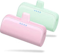 [2 Pack]Mini Portable Charger for iPhone,5200mAh Ultra-Compact Fast Charging Power Bank Cordless Cute Small Battery Pack Compatible with iPhone 14/14 Pro Max/13/12/11/XR/8/7/6(Pink+Light Green)