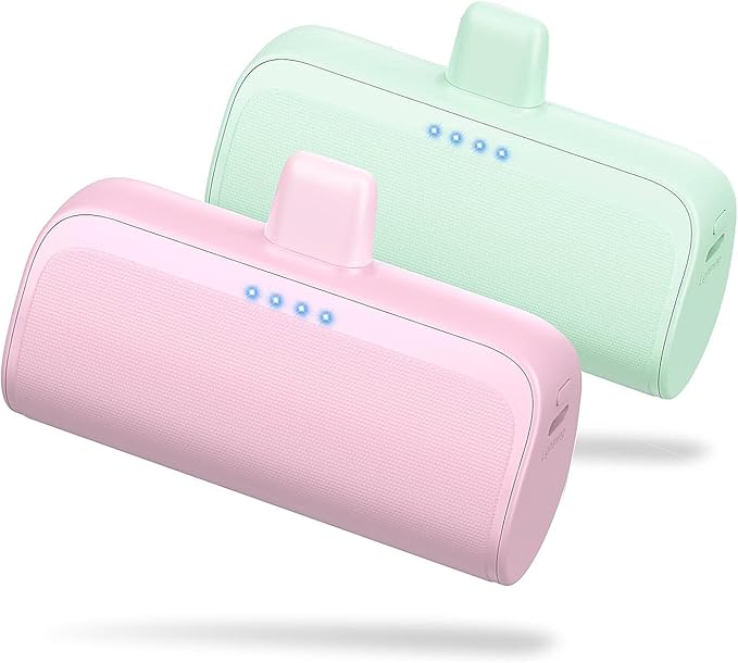 [2 Pack]Mini Portable Charger for iPhone,5200mAh Ultra-Compact Fast Charging Power Bank Cordless Cute Small Battery Pack Compatible with iPhone 14/14 Pro Max/13/12/11/XR/8/7/6(Pink+Light Green)