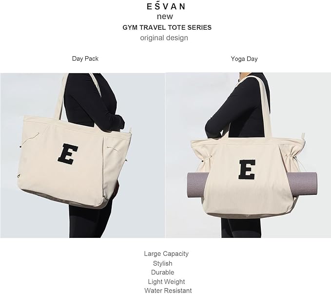 ESVAN Corduroy Yoga Tote Bag Gifts for Women Drawstring Yoga Mat Bag for Office Workout Travel Carryall Pilates Gym