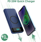 Wireless Portable Charger 30,800mAh,15W Wireless Charging USB C Power Bank,25W PD QC 4.0 Fast Charging 4 Outputs Travel Essentials Battery Pack Compatible with iPhone 17/16/15/14,Galaxy,Android-Blue
