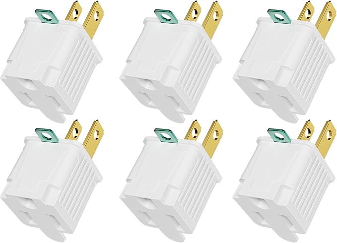PLUGTUL 2 Prong to 3 Prong Outlet Adapter, Polarized Grounded Outlet Converter, Wall Outlet Plug for Household, Workshops, ETL Listed, 6-Pack, White
