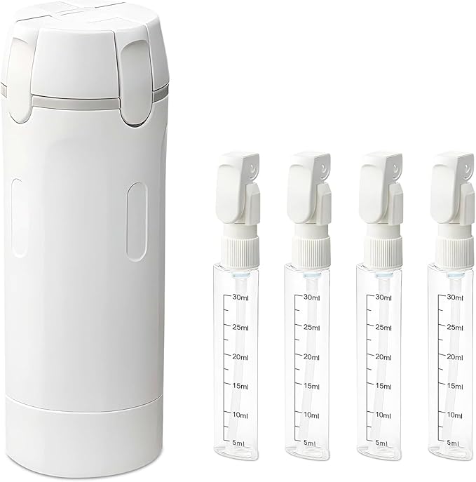 4 in 1 Travel Dispenser Bottle, 4-in-1 Refillable Travel Dispenser Bottles, 4 Pack 30ML Travel Bottles for Toiletries, 2026 New Portable Travel Containers for Shampoo Lotion Conditioner (White)
