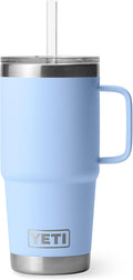 YETI Rambler 25 oz Tumbler with Handle and Straw Lid, Travel Mug Water Tumbler, Vacuum Insulated Cup with Handle, Stainless Steel, Big Sky Blue