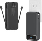 20000mAh Lightweight-Portable-Charger-Power-Bank with Built-in Cables and AC Wall Plug, PD20W USB-C Fast Charging Battery Pack, LED Display External Travel Phone Charger for All iPhone,Samsung,Android