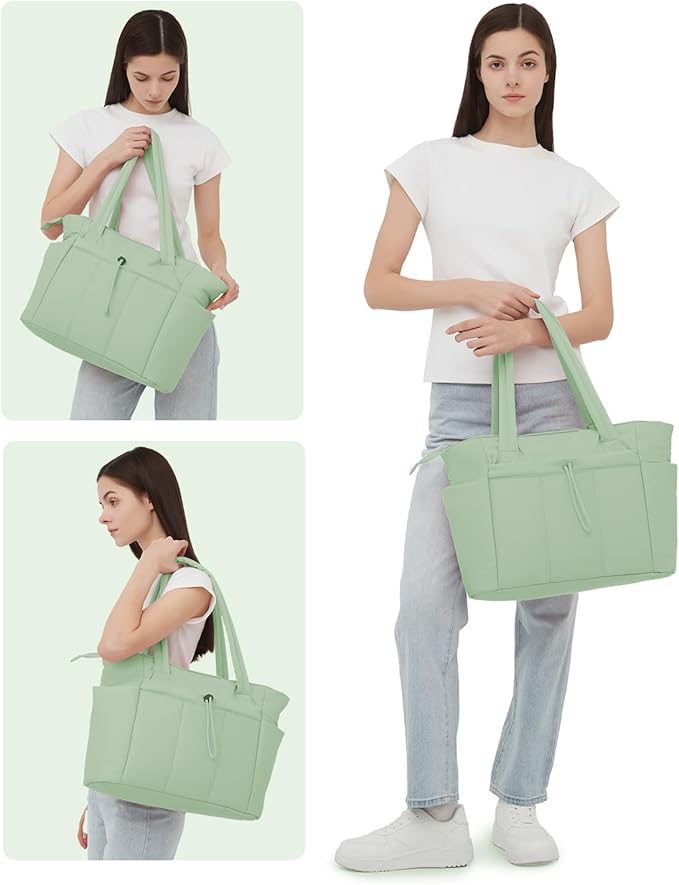 Wandering Nature Puffer Tote Bag with Cup Holder & Laptop Compartment & Trolley Sleeve for Travel, Work, Nurse, Women