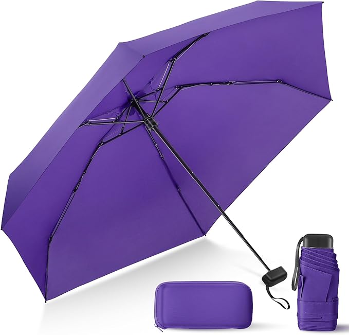 Compact Travel Umbrella with Case - Mini Umbrella for Purse, Small Lightweight &Tiny Design Perfect for Parasol Outdoor Sun&Rain Umbrellas
