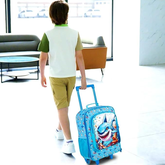 Kids Suitcases for Boys, Cute Shark Luggage Rolling with Wheels, kids carry on luggage for Children Toddler Elementary(Blue)