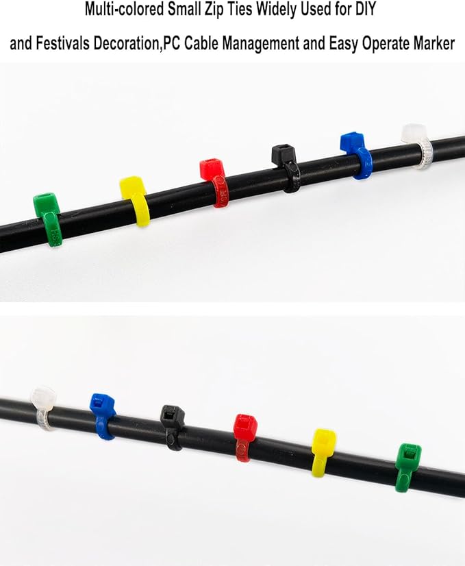 HS Small Colored Zip Ties 6 Inch 600pcs Multi-Color Zip Wire Tie for Deco Mesh Wreath Supplies,Colorful Plastic Ties Yellow, Black,White,Blue,Red,Green for Cord Management