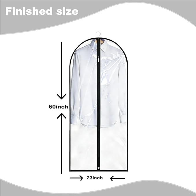Dress Bags for Gowns Long, 60'' Garment Bags for Hanging Clothes, Suit Bag Cover for Storage and Travel (Clear)