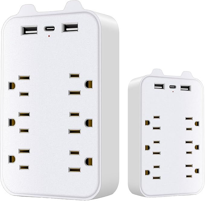 Surge Protector Outlet Extender, 6 AC Outlets & 2 USB-A & 1 USB-C Ports (3A), ETL Listed, Triple-Sided Wide-Spaced, 125V 1875W, Flame Retardant for Home Office Kitchen Travel
