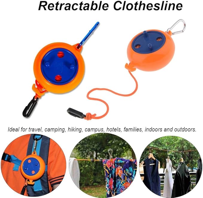26ft Retractable Clothesline Portable Camping Travel Clothes Line Elastic Adjustable Clothesline for Outdoor/Indoor, Camping, Backyard, Hotel
