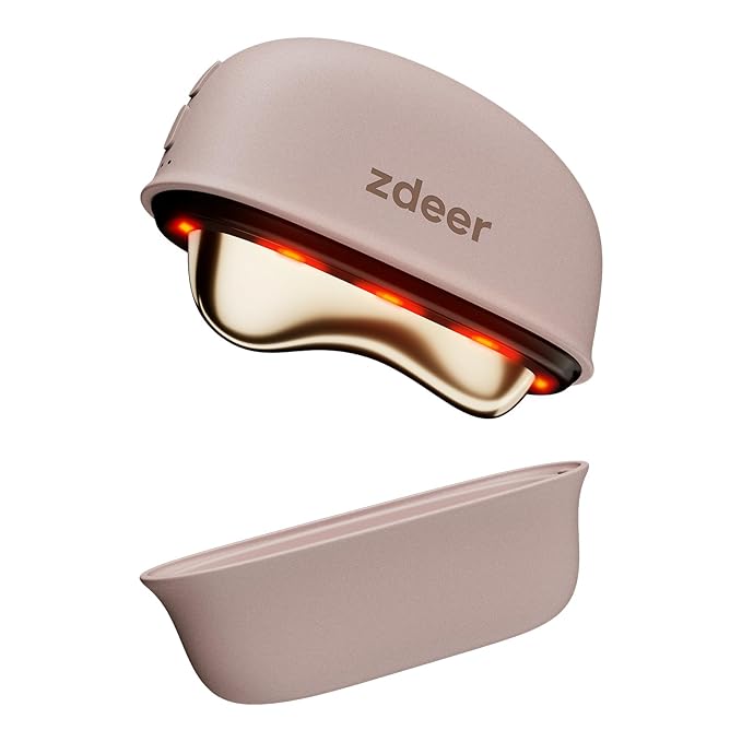 ZDEER LED Red Light Therapy Facial Massager for Face & Neck Electric Gua Sha Brass Tool with Heat & Vibration for Firming, Sculpting & Skincare, Pink