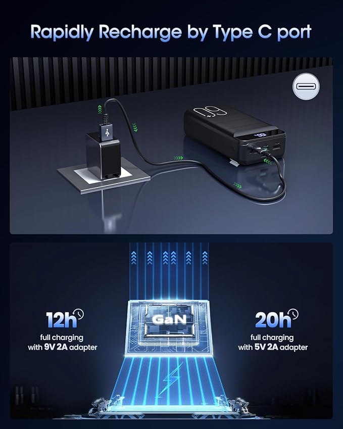 Portable Charger 60000mAh Power Bank - 22.5W Fast Charging External Battery Pack, LED Display USB C Portable Cell Phone Charger for iPhone, Samsung Galaxy, Android, Camping, Travel Black