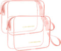 Icramsy Clear Makeup Bag,2 Pack TSA Approved Toiletry Bag Travel Toiletry Bag Hanging Makeup Cosmetic bag for Women Men (Pink)