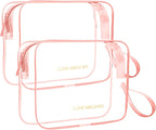 Icramsy Clear Makeup Bag,2 Pack TSA Approved Toiletry Bag Travel Toiletry Bag Hanging Makeup Cosmetic bag for Women Men (Pink)