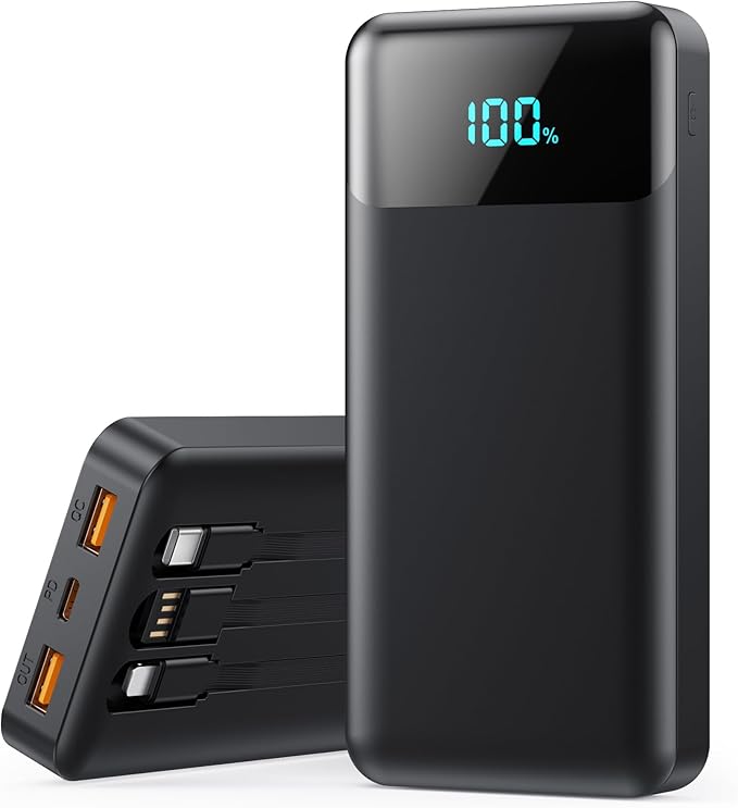 Portable Charger Power Bank 40800mAh with 3 Built-in Cables,25W Fast Phone Charging Portable Battery Pack,5 Outputs Travel Essentials Outdoor External Battery for iPhone 17/16,Galaxy Android etc-Black