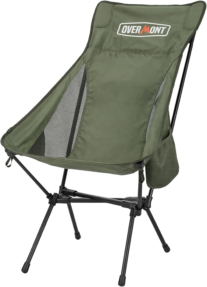 Overmont Portable High-Back Camping Chair - 440LBS Support Oversized Lightweight Folding Backpacking Chair for Adults - Compact with Detachable Pillow for Outdoor Travel Hiking Beach Fishing