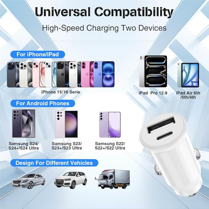 USB C Car Charger for iPhone 17 16 15 Pro Max, 40W Dual Port USB-C & USB-A Car Fast Charging Adapter, 2X3FT C to C Cable & A to C Carplay Cable for iPhone 17 16 15 Series/iPhone Air, iPad, Samsung-Red