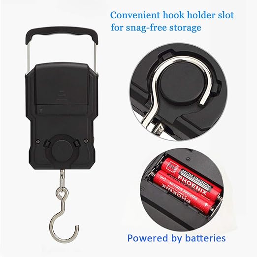 Portable Electronic Hook Scale Digital Hanging Bag Luggage Weight Scale Fishing Scale with Measuring Tape 165Lb Black
