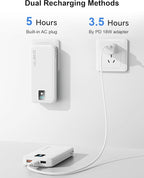 Portable Charger, 12000mAh 22.5W Fast Charging Power Bank with Built-in Cables & Wall Plug, Travel Essentials Battery Pack with LED Display, USB C External Battery Bank for iPhone iPad, Samsung White