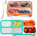 Small Snack Containers for Kids Toddlers - 3 Compartments (Set of 2) - Leak-Proof Reusable Boxes with Lids - BPA-Free Plastic Mini Bento Lunch Box - Ideal for School, Holds 2 Cups (Teal Blue+Orange)