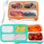 Small Snack Containers for Kids Toddlers - 3 Compartments (Set of 2) - Leak-Proof Reusable Boxes with Lids - BPA-Free Plastic Mini Bento Lunch Box - Ideal for School, Holds 2 Cups (Teal Blue+Orange)
