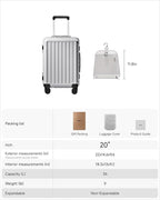 Carry On Luggage with Spinner Wheels, 8010S Aluminum Frame Zipperless Polycarbonate Hard Shell Suitcase (ZX-Core, Silver, 20 Inch)