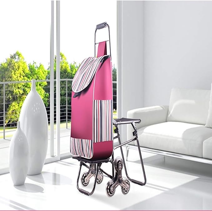 Hand Truck Cart, Folding Luggage Cart with Chair, Portable Grocery Shopping Cart, Large-Capacity Wheeled Trolley for Easy Transport