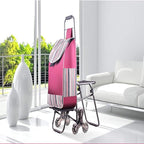 Hand Truck Cart, Folding Luggage Cart with Chair, Portable Grocery Shopping Cart, Large-Capacity Wheeled Trolley for Easy Transport