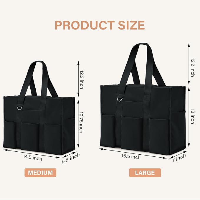 Becokan Large Tote Bag for Women Waterproof with 12 Pockets Top Zipper Closure Utility Teacher Nurse Bags for Work School