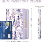 Passport Holder Cover Travel RFID Blocking Passport Cover Cute Flowers Passport Wallet with Elastic Band for Women, Lavender