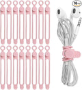 16Pcs Silicone Cable Straps Wire Organizer for Bundling Earphone, Phone Charger, Computer Cords, Reusable Cable Ties Cord Organizer in Home,Office,Kitchen,School(Pink)