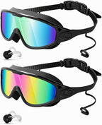 Swim Goggles 2 Pack, Wide View Anti Fog&UV Swimming Goggles for Audlt, No Leak Pool Beach Essentials for Men Women
