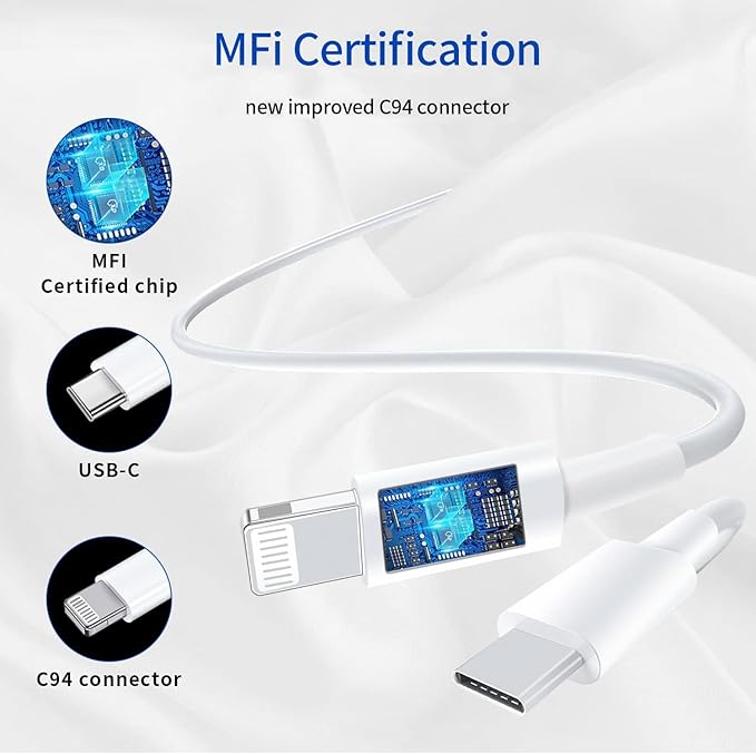 Ximytec [Apple MFi Certified] USB C to Lightning Cable 3Pack 3FT iPhone Fast Charger Type Charging Cord Compatible with 13 Pro Max 12 11 XS XR X 8 iPad,White