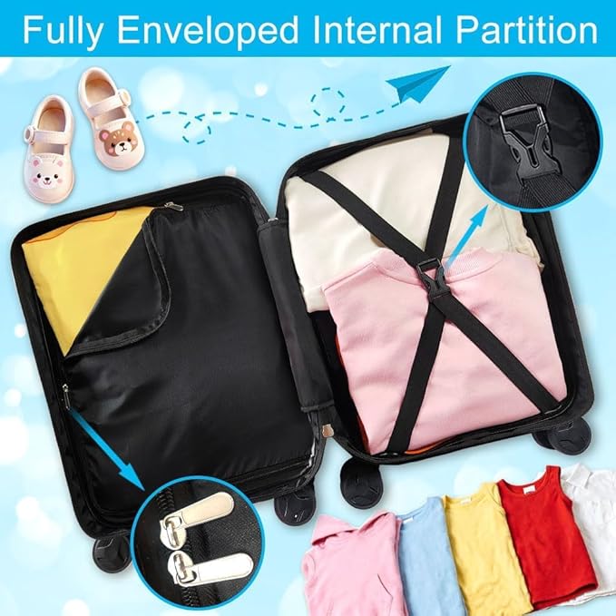 5Pcs Kids Suitcase Set for Boys, 16.5" Hardside Luggage with Spinner Wheels, Truck Travel Carry on Luggage Airline Approved (Black)