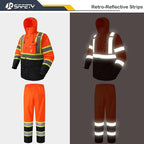 JKSafety Hi-Vis Reflective Safety Rain Jacket and Pants for Men Women Waterproof Rain Gears for Farming Fishing Work HV Rain Suit with Inner Mesh Lining and Pockets (117-Orange M)