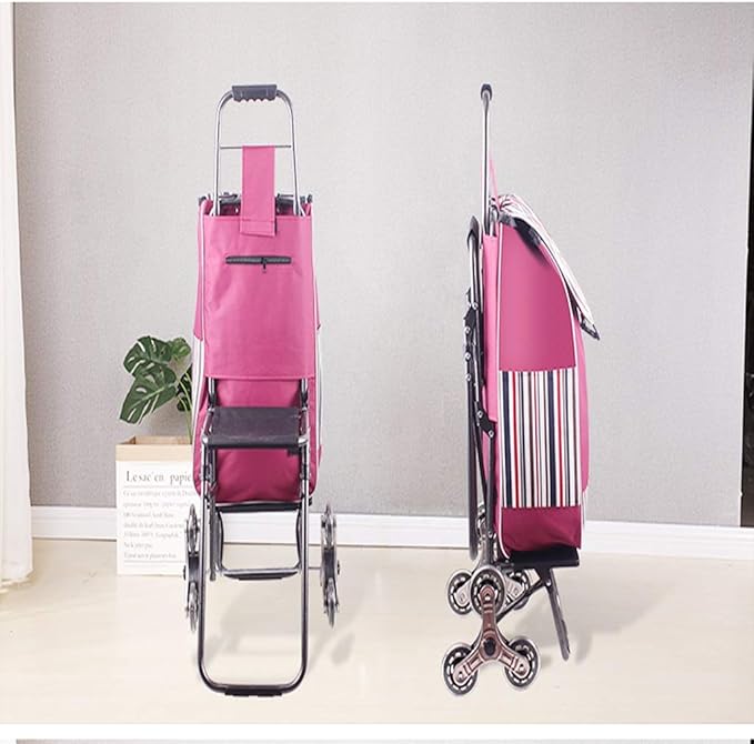 Hand Truck Cart, Folding Luggage Cart with Chair, Portable Grocery Shopping Cart, Large-Capacity Wheeled Trolley for Easy Transport