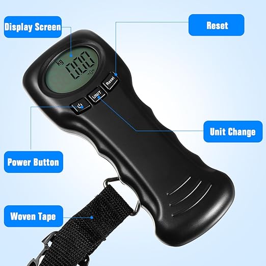 BESPORTBLE Portable Digital Luggage Scale with Hook, Compact Travel Suitcase Weight Scale, Lightweight, Accurate LCD Display, Battery Not Included, Black