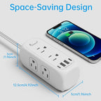 HITRENDS 6 Outlet Power Strip with Surge Protector & ETL Listed, 5ft Extension Cord, 4 USB Ports (3A+1C), Flat Plug, 1250W/10A, Wall Mount, Multi Outlet Extender for Home Office Dorm - White