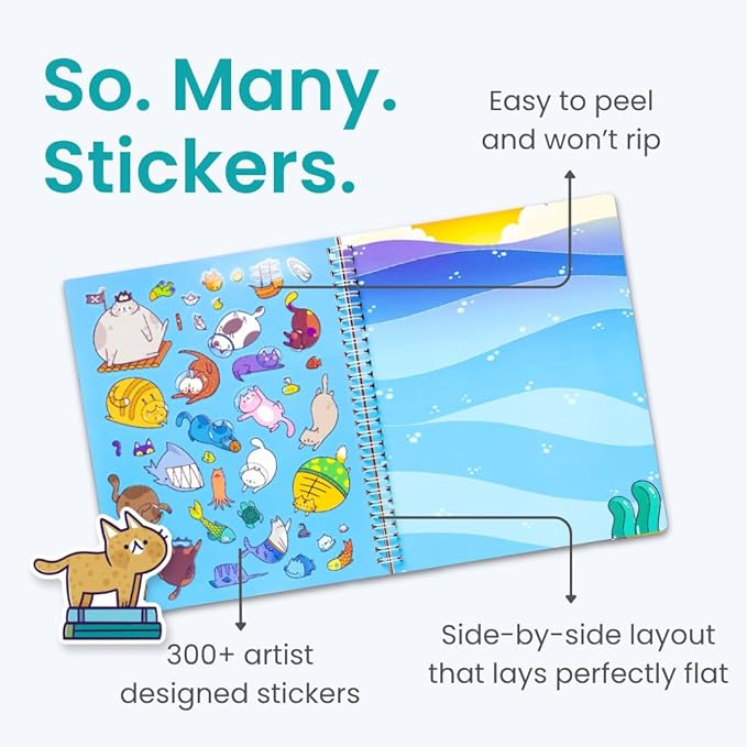 A World of Cats 300+ Kids Sticker Book by Cupkin Toddler Airplane Travel Coloring and Sticker Book, Road Trip Essentials, 8 Coloring Pages 8 Side by Side Scenes for Ages 2–8 Years