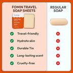 FOMIN - Antibacterial Paper Soap Sheets for Traveling - 300 Orange Portable Hand Soap Sheets for Travel in Tin - Dissolvable Mini Portable Travel Soap Sheet for Hand Washing, Camping and Hiking