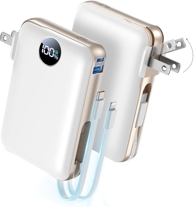3-in-1 Portable Charger Power Bank 10000mAh Power Bank 22.5W USB C Fast Charging Ivory