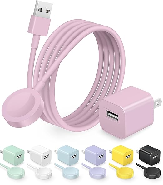 Fast Charger for Apple Watch Charger, 3.2FT Fast Charging Cord with Wall Chargers Plug Block Compatible with Apples Watchs Series 10/9/8/7/SE/6/5/4/3/2/1（Pink）