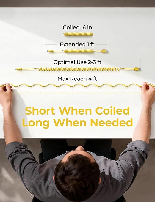 LISEN Coiled USB C Cable, 2 Pack for Android Auto & CarPlay Cable, Short USB A to USB C Cable Compatible with iPhone 17/16/15, Samsung Galaxy S25/S24/S23 A15/A14, Google Pixel 9/8, Yellow 4FT