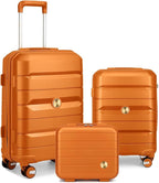 Somago Luggage Sets 3 Piece Hard Shell Polypropylene Suitcase with TSA Lock Spinner Carry On Luggage with Beauty Case Travel Set,Sunset Orange