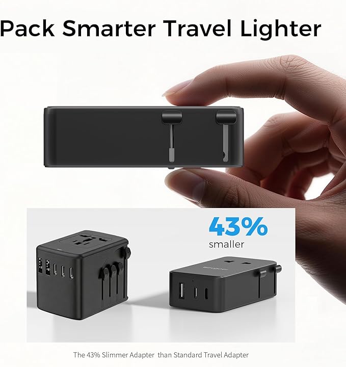 Universal Travel Adapter with 3-in-1 Charging Cable, International Power Adapter with 1 AC Outlet, 1 USB-A & 2 USB-C Ports, Works in 150+ Countries (US/EU/UK/AU), Not a Voltage Converter