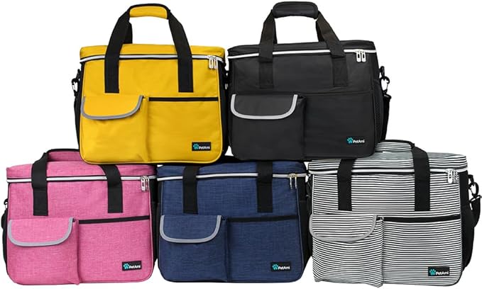 PetAmi Dog Travel Bag, Travel Pet Bag Organizer, Dog Food Travel Bag with Container Collapsible Bowls, Pet Travel Supplies Gift Accessories Weekend Camping, Puppy Cat Diaper Bag, Stripe Black Medium