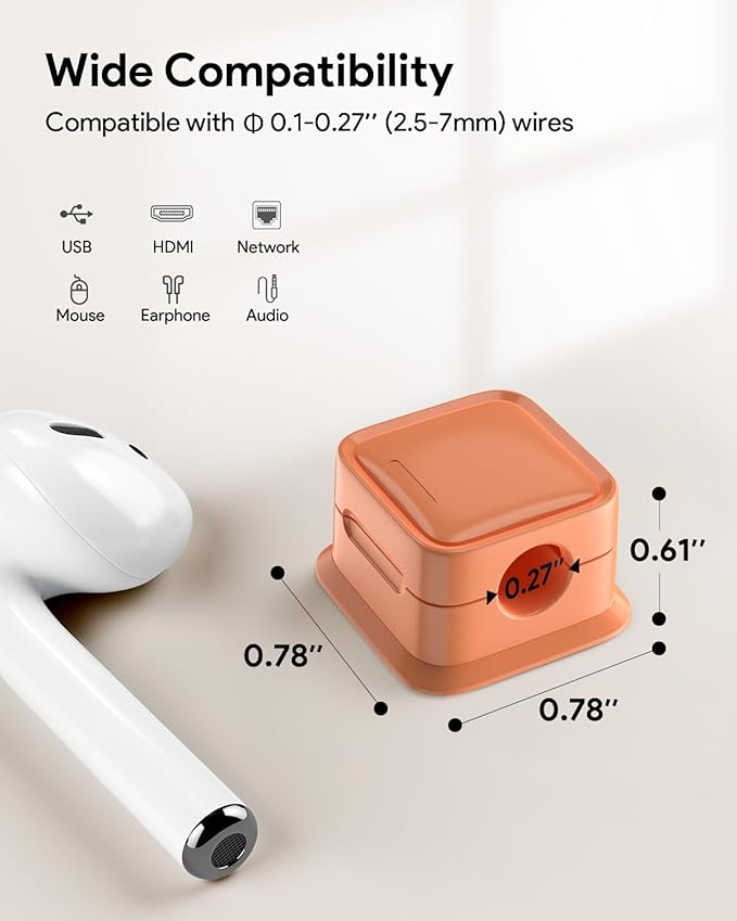 Costop 8 Pack Magnetic Cord Organizer, Easy Secure Adhesive Cable Management, Wire Holder Keeper, Hide Or Organize Phone USB Charger Cable, Orange