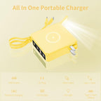 Wireless Charging Portable Charger with Built-in Cables & AC Wall Plug, 10000mAh Power Bank with LED light, PD 22.5W Fast Charging Travel Portable Charger for iPhone, Samsung, Android(No-Magnetic)